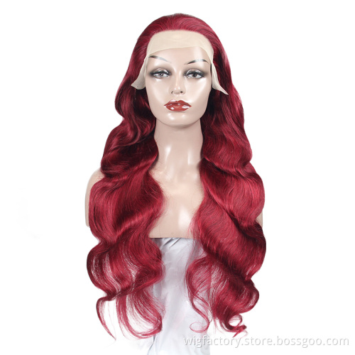 Factory wholesale 30 Inch Long 99j body waves wig lac frontal Human Hair 99j frontal wig 10a 99j human hair transparent wig